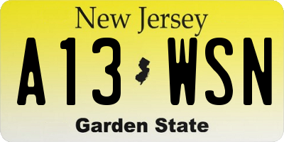 NJ license plate A13WSN