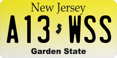 NJ license plate A13WSS
