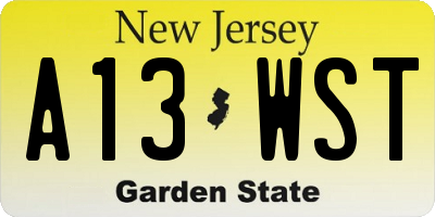 NJ license plate A13WST
