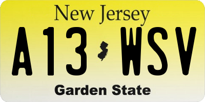 NJ license plate A13WSV