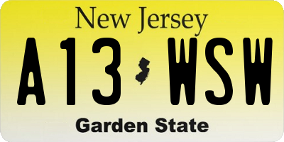NJ license plate A13WSW
