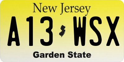 NJ license plate A13WSX