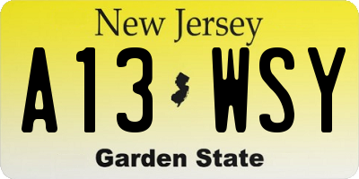 NJ license plate A13WSY
