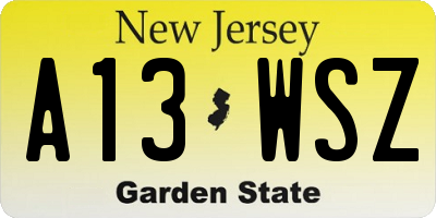 NJ license plate A13WSZ