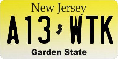 NJ license plate A13WTK