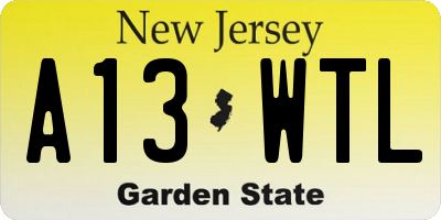 NJ license plate A13WTL