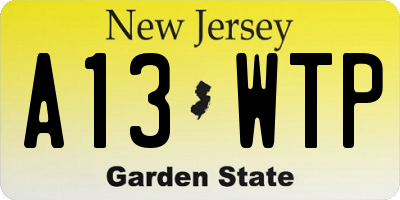 NJ license plate A13WTP