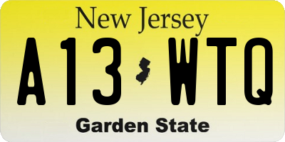 NJ license plate A13WTQ