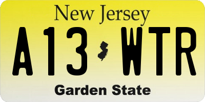 NJ license plate A13WTR