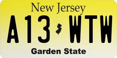 NJ license plate A13WTW