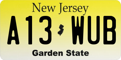 NJ license plate A13WUB