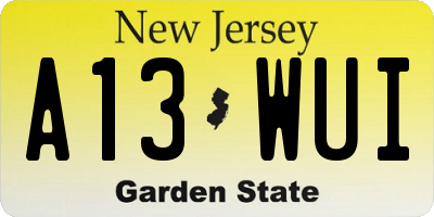 NJ license plate A13WUI