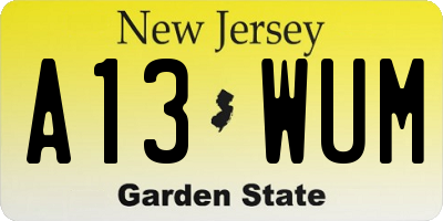NJ license plate A13WUM