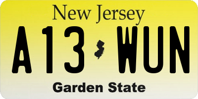 NJ license plate A13WUN