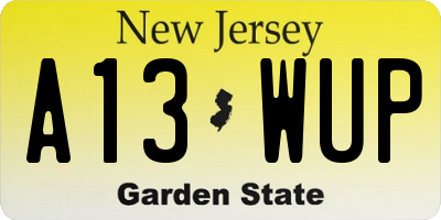 NJ license plate A13WUP