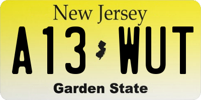 NJ license plate A13WUT
