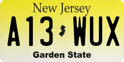 NJ license plate A13WUX