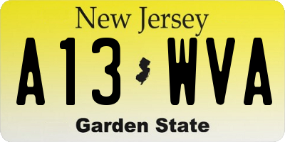 NJ license plate A13WVA
