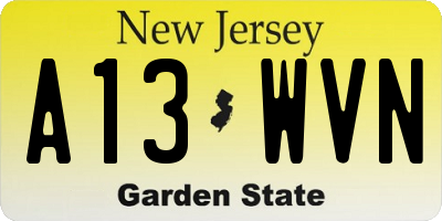 NJ license plate A13WVN