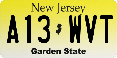 NJ license plate A13WVT