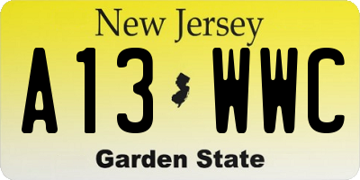 NJ license plate A13WWC
