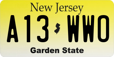 NJ license plate A13WWO