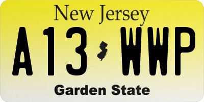 NJ license plate A13WWP