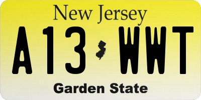 NJ license plate A13WWT