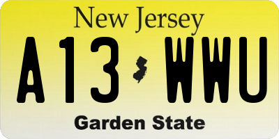 NJ license plate A13WWU
