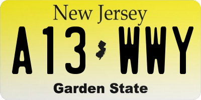 NJ license plate A13WWY