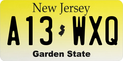 NJ license plate A13WXQ