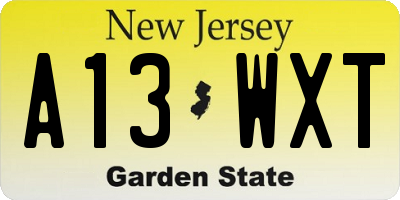 NJ license plate A13WXT