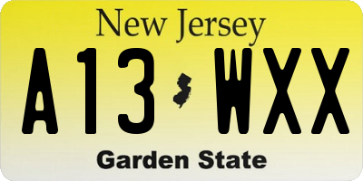 NJ license plate A13WXX