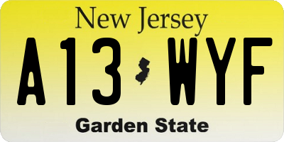 NJ license plate A13WYF