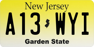 NJ license plate A13WYI