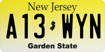 NJ license plate A13WYN