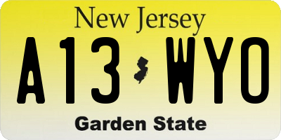 NJ license plate A13WYO