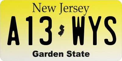 NJ license plate A13WYS
