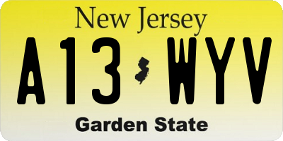 NJ license plate A13WYV