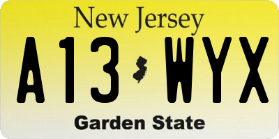 NJ license plate A13WYX