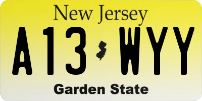 NJ license plate A13WYY