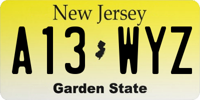 NJ license plate A13WYZ