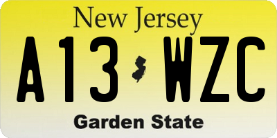NJ license plate A13WZC