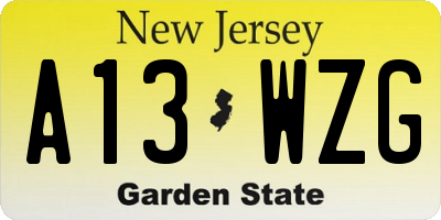 NJ license plate A13WZG