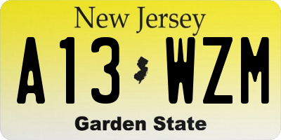 NJ license plate A13WZM
