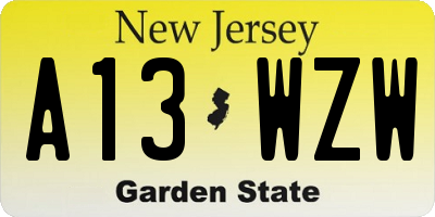 NJ license plate A13WZW