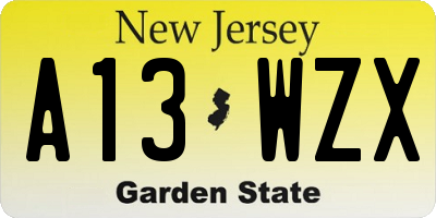 NJ license plate A13WZX