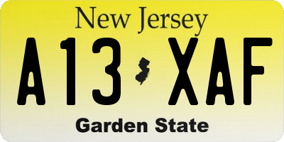 NJ license plate A13XAF