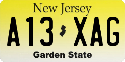 NJ license plate A13XAG