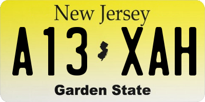 NJ license plate A13XAH